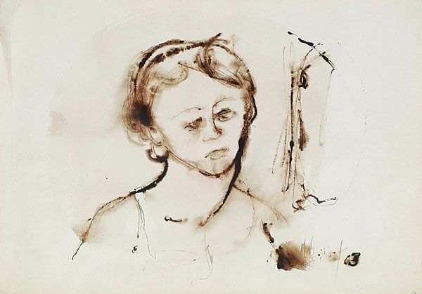 
                  Portrait of a Young Girl, 1963, Tube-tip drawing on watercolor paper, sepia, 35 x 50 cm        
