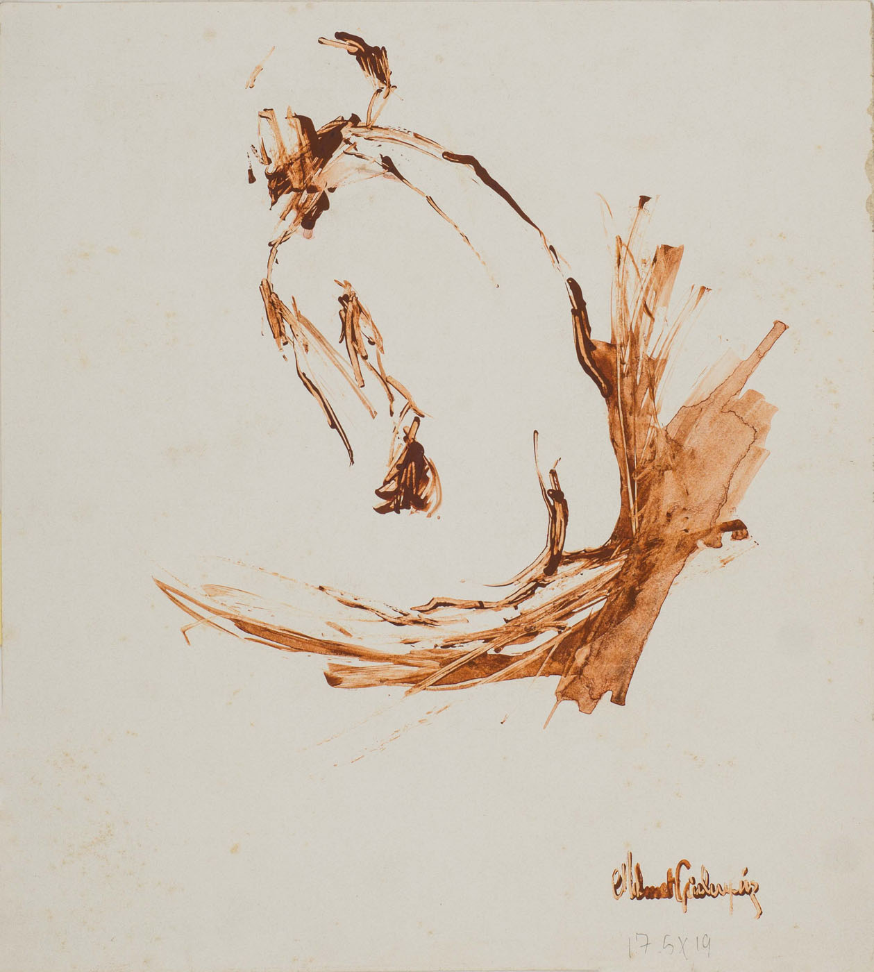 &Untitled&, 1963, Suluboya kağıdı üzerine tüp ucu ile çizim, sepia, 17,5 x 19 cm