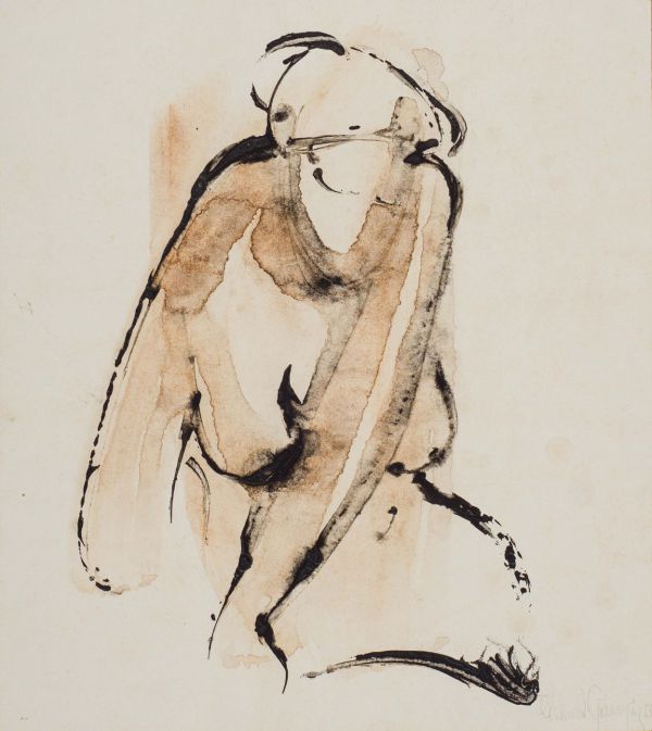 
                  Untitled, 1963, Tube-tip drawing on watercolor paper, 19 x 17 cm        