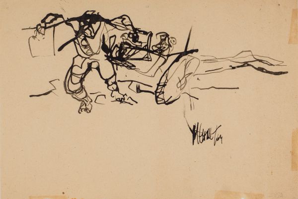 
                  Caucasian Chalk Circle, 1964, Black Indian ink on paper, 20 x 29,5 cm        