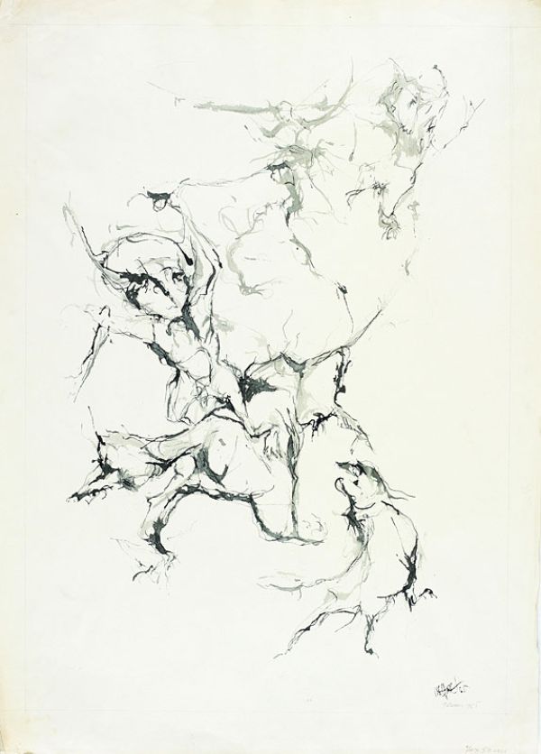 
                  8 Aralık 1965, 1965, Bamboo pen on watercolor paper, black Indian ink, 66 x 47 cm        