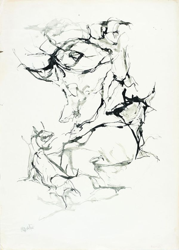 
                  Untitled, 1965, Bamboo pen on watercolor paper, black Indian ink, 66.5 x 47 cm        