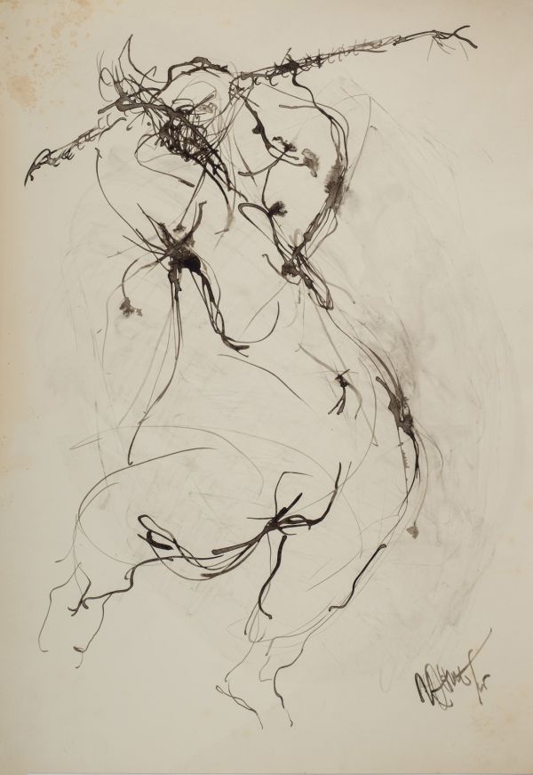 
                  Untitled, 1965, Bamboo pen on watercolor paper, black indian ink, 47,7 x 32,8 cm        