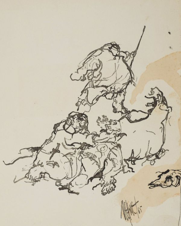 
                  Untitled, 1965, Bamboo pen on watercolor paper, black indian ink, 21,5 x 17 cm        