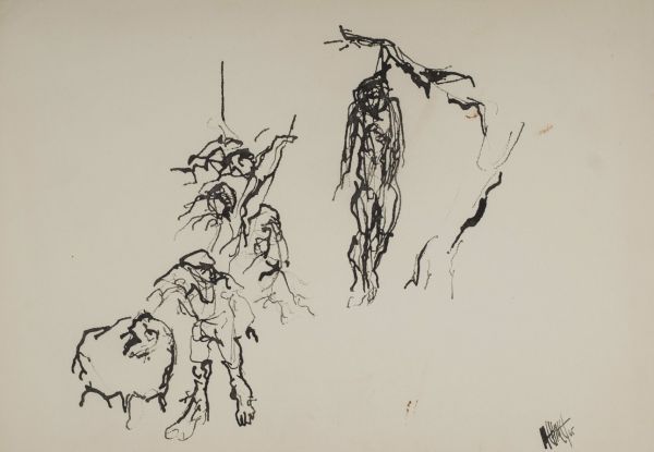 
                  Untitled, 1965, Bamboo pen on watercolor paper, black indian ink, 25 x 35 cm        