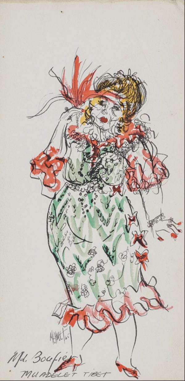 
                  Tiyatro Kostüm Tasarımı, 1965, Ecoline on paper, 24,5 x 12,5 cm        