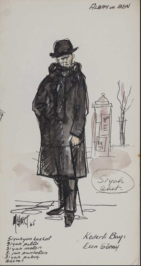 &Theater Costume Design&, 1965, Kağıt üzerine karışık teknik, 24,5 x 13 cm