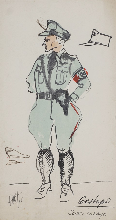 &Theater Costume Design&, 1965, Kağıt üzerine karışık teknik, 24,5 x 14 cm
