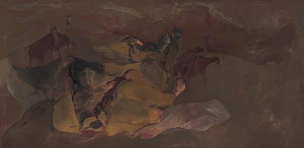 
                  Caucasian Chalk Circle III, 1965, Oil on canvas, 150 x 73.5 cm        
