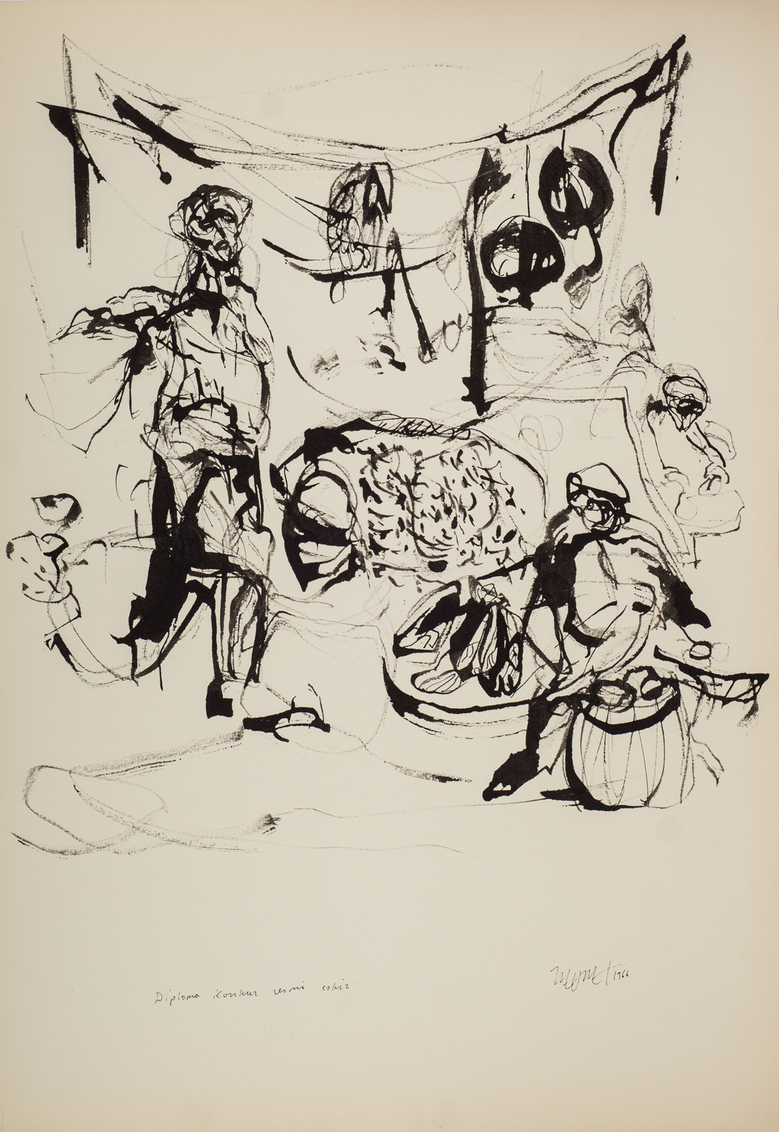 &Certificate Competition Skech&, 1966, Suluboya kağıdı üzerine bambu kalem, siyah çini, 49,8 x 34,5 cm