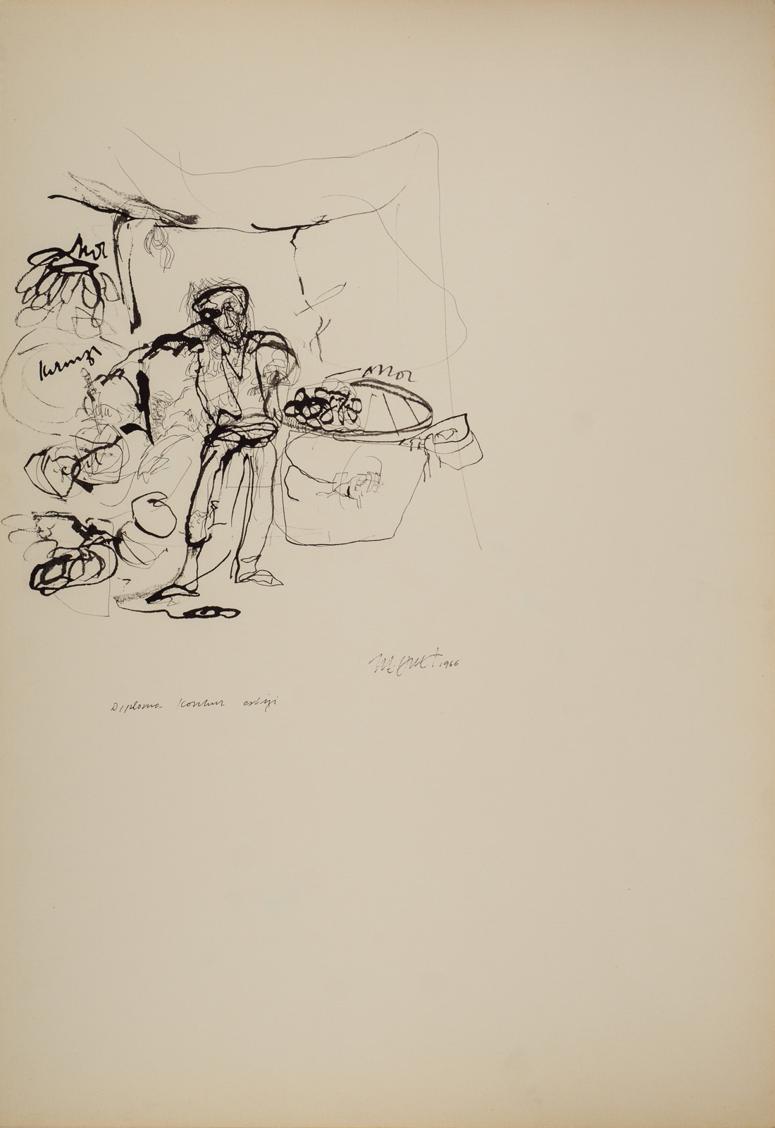 &Certificate Competition Skech&, 1966, Suluboya kağıdı üzerine bambu kalem, siyah çini, 50 x 34,5 cm