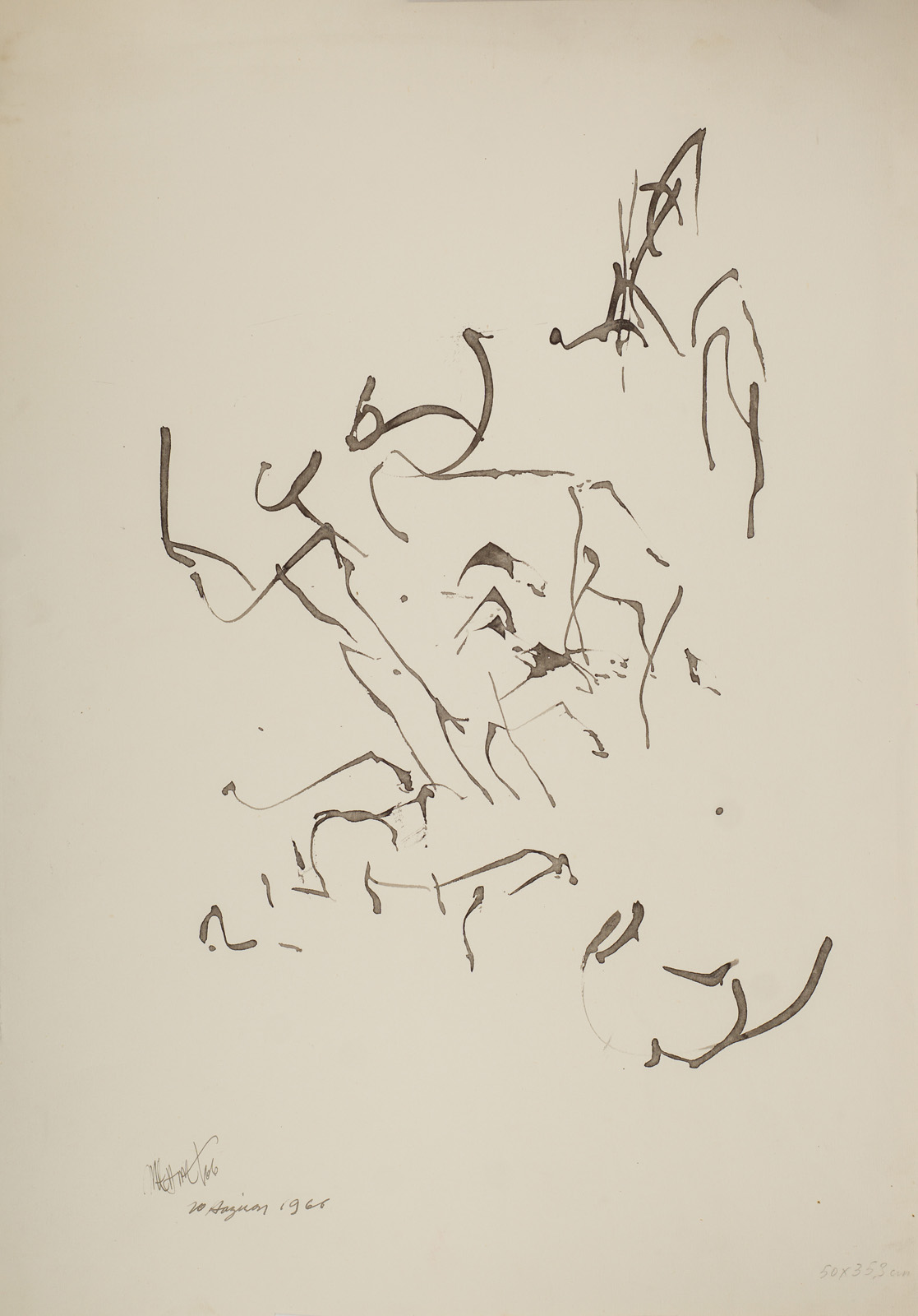 &10 June 1966&, 1966, Suluboya kağıdı üzerine bambu kalem, siyah çini, 50 x 35 cm