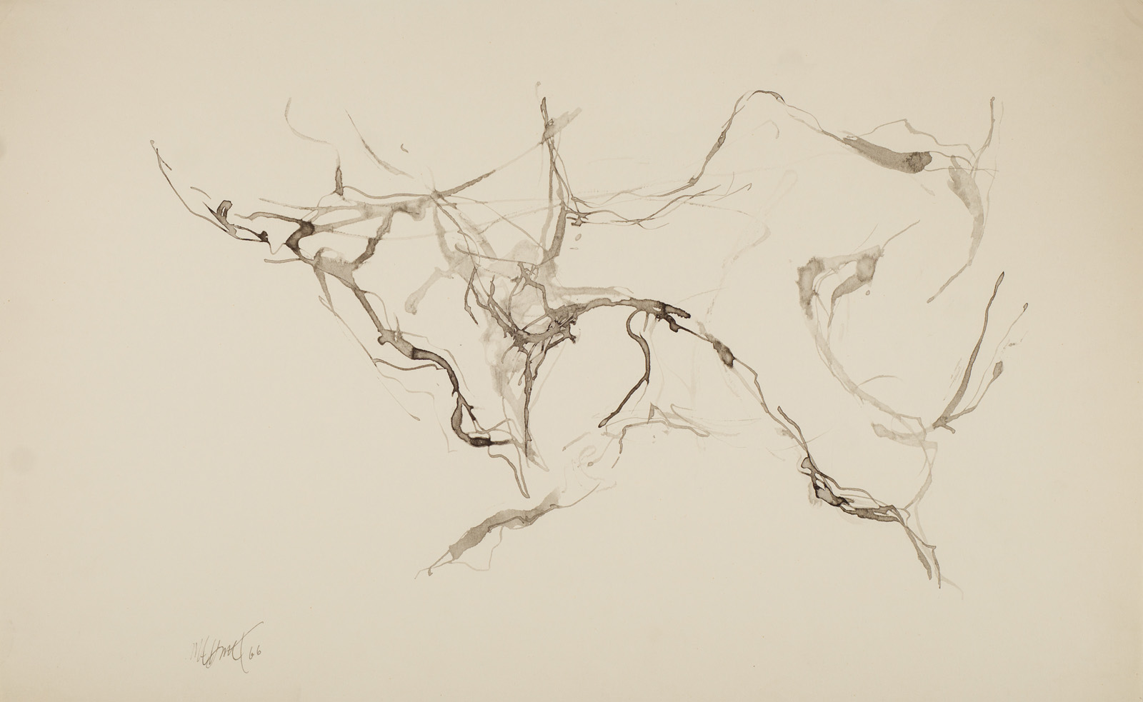 &Untitled&, 1966, Suluboya kağıdı üzerine bambu kalem, siyah çini, 30 x 47,7 cm