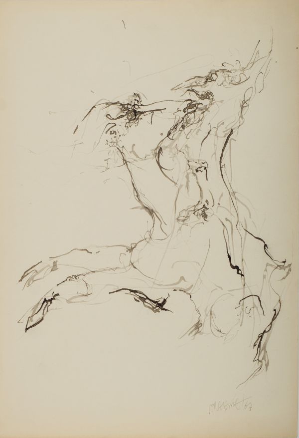 
                  Untitled, 1967, Bamboo pen on watercolor paper, black indian ink, 50 x 34,5 cm        