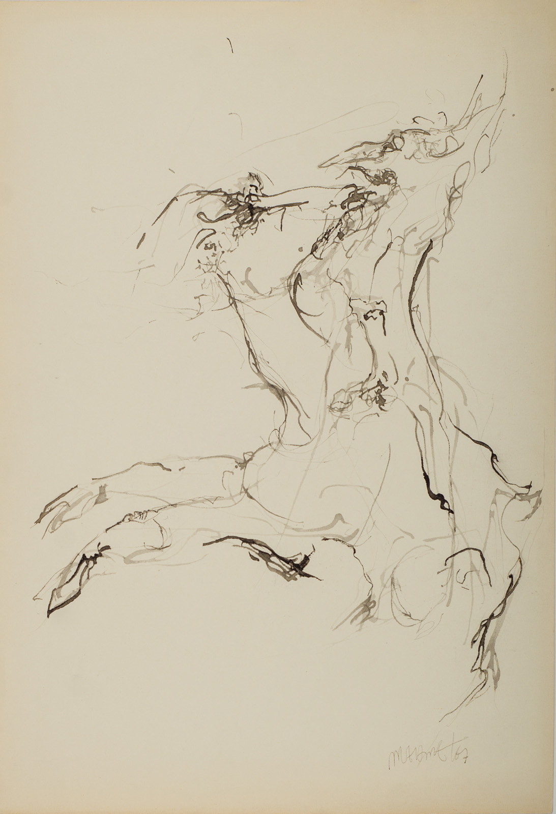 &Untitled&, 1967, Suluboya kağıdı üzerine bambu kalem, siyah çini, 50 x 34,5 cm