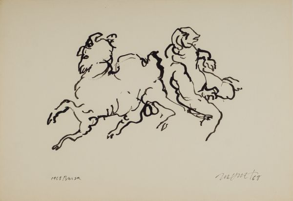 
                  Bursa 1968, 1968, Black Indian on paper, bamboo pen, 25 x 36 cm        