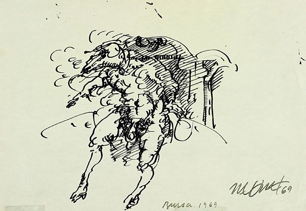 
                  Untitled, 1969, Bamboo pen on watercolor paper, black Indian ink, 20.5 x 30 cm        