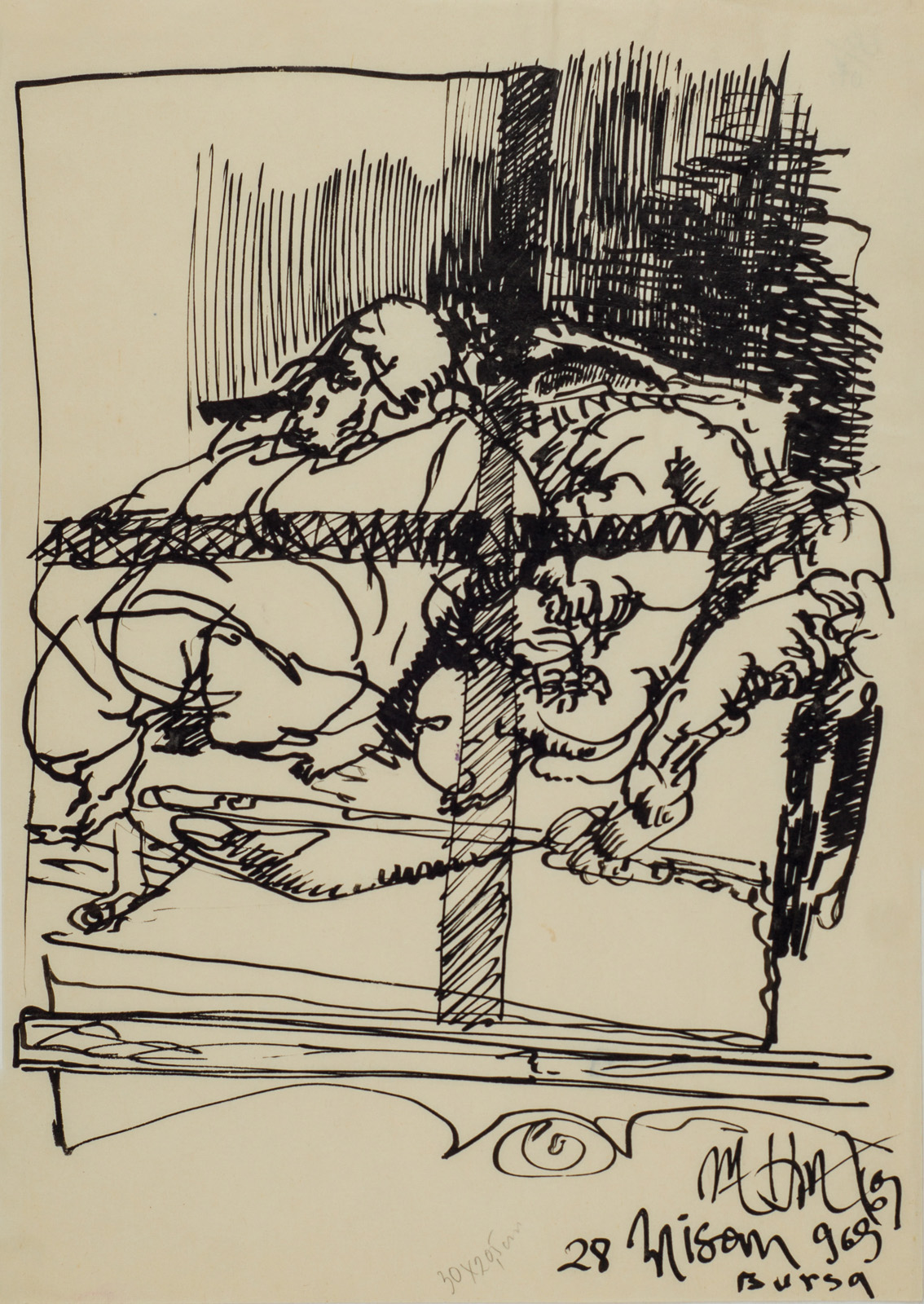 &29 April 1969 Bursa&, 1969, Kağıt üzerine marker, 28,5 x 21 cm