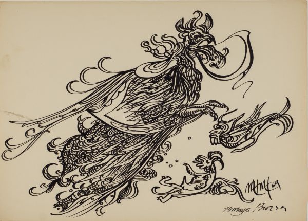 
                  14 May 1969 Bursa, 1969, Black Indian ink on paper, bamboo pen, 25 x 34,7 cm        