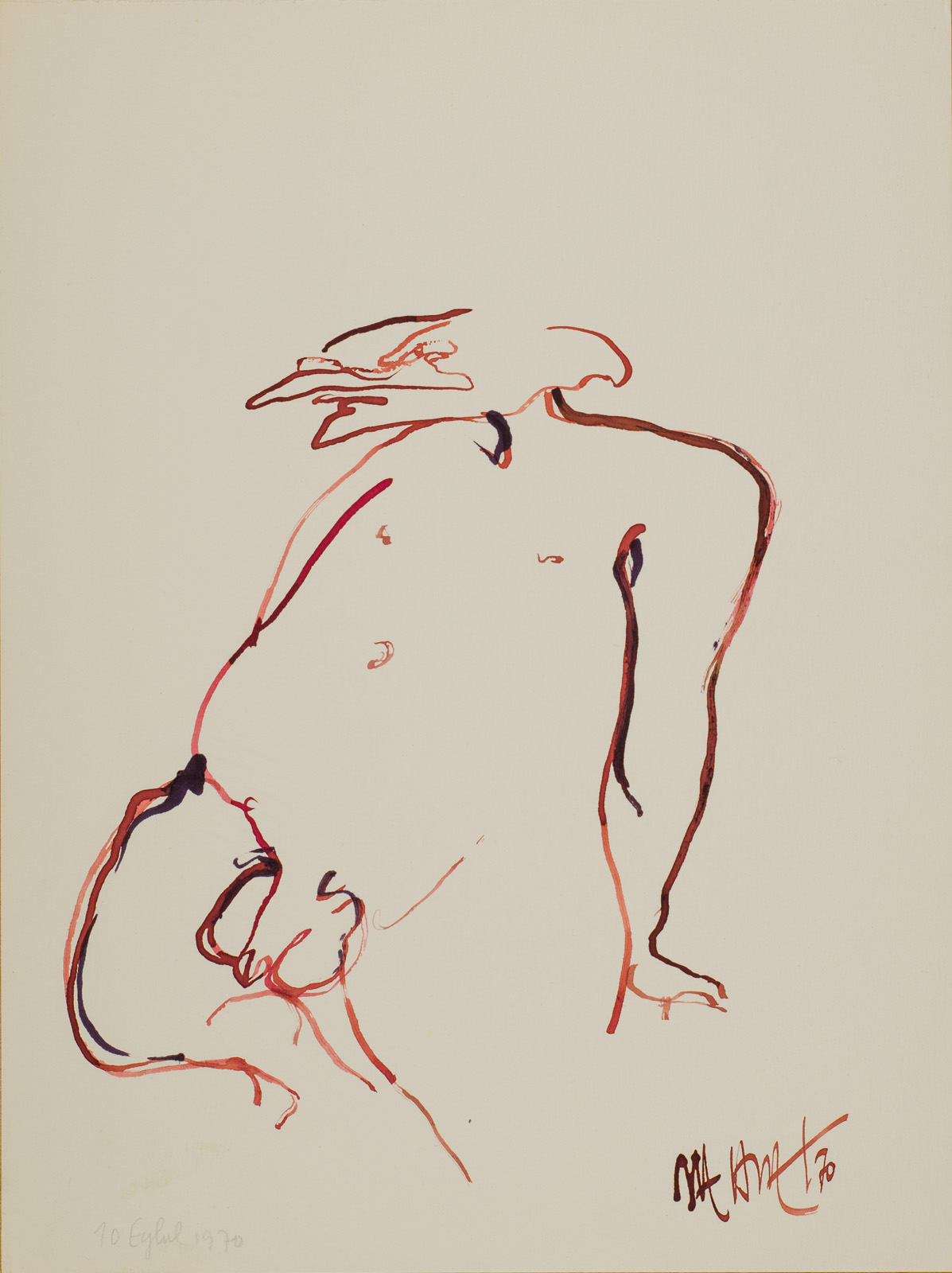 &10 September 1970 Paris&, 1970, Kağıt üzerine ekolin, 32 x 24 cm