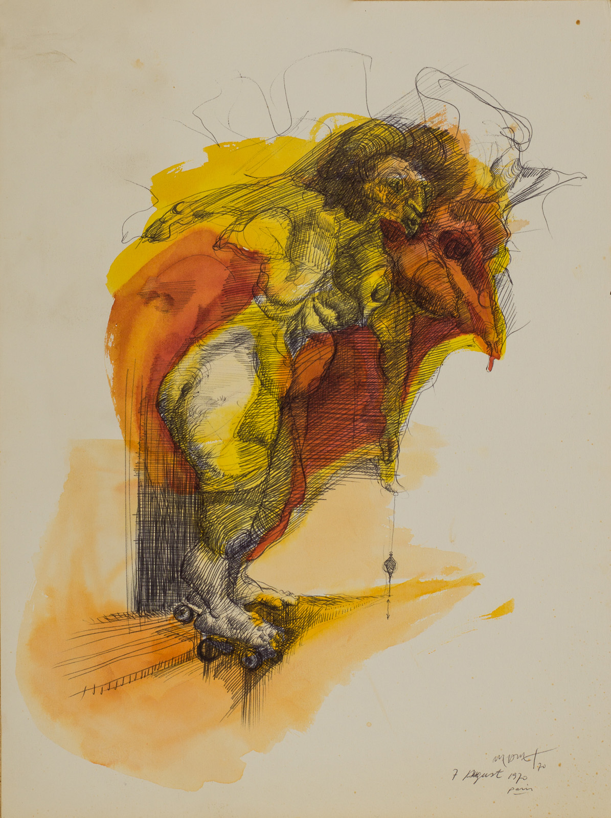 &7 August 1970 Paris&, 1970, Kağıt üzerine ekolin, 32 x 24 cm