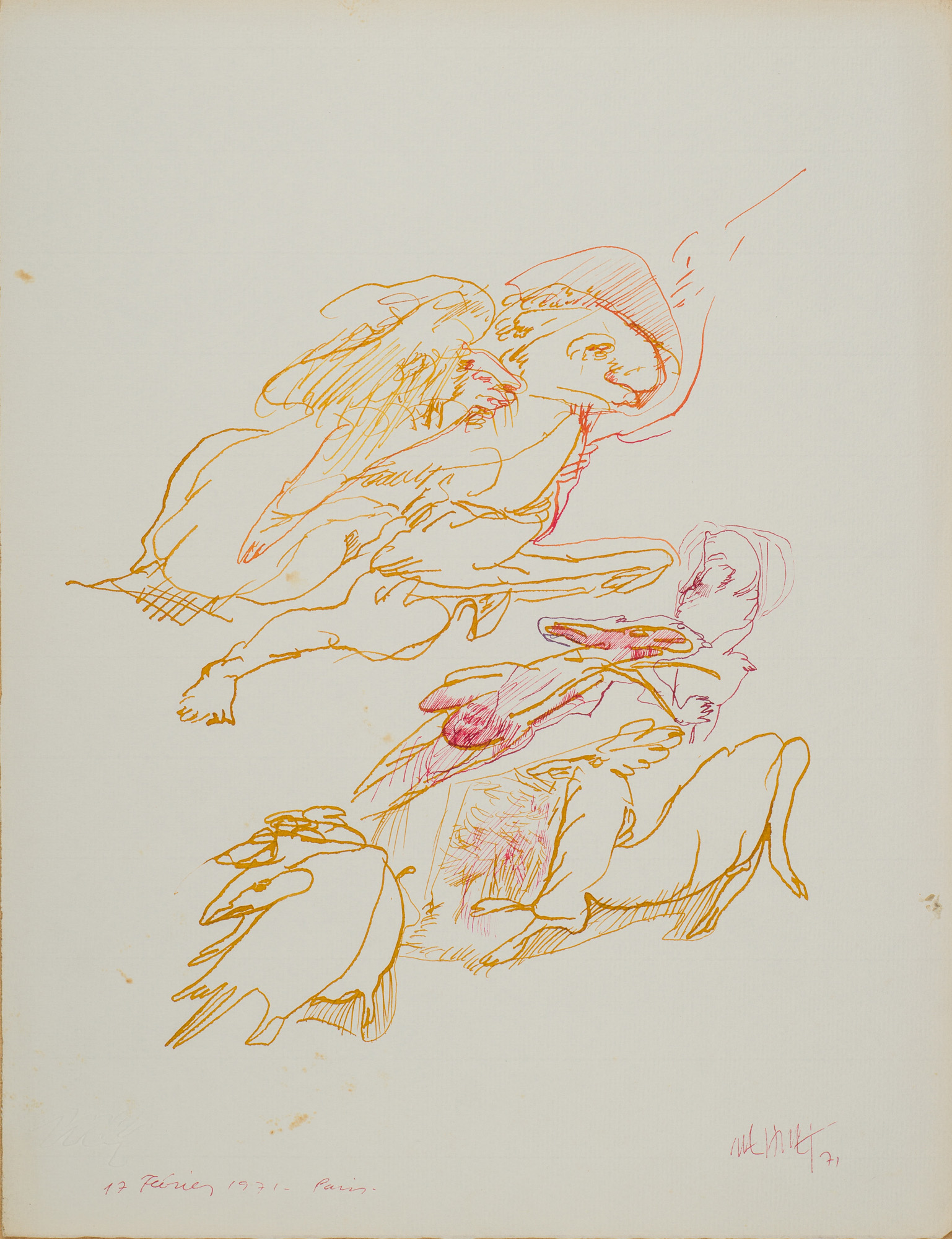 &Belles et Bêtes&, 1971, Ingres kağıt üzerine tarama ucu, siyah çini mürekkebi, 32.5 x 25 cm