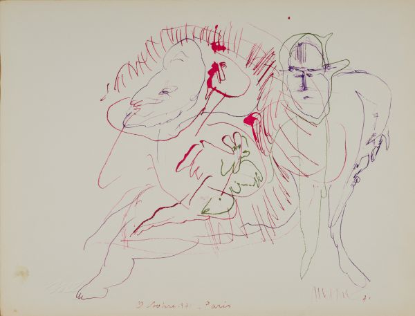 
                  October, 1971 Paris, 1971, Ecoline on paper, 25 x 32 cm        