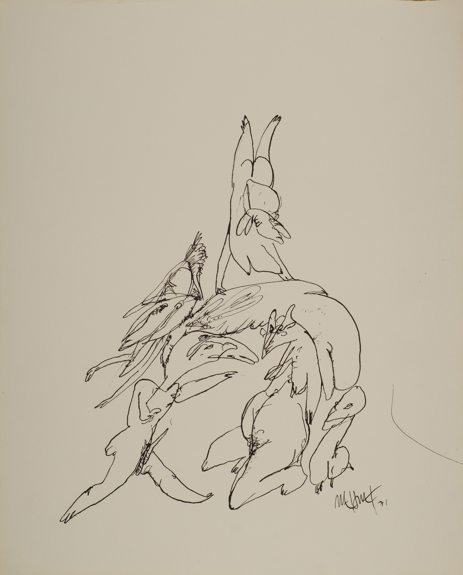 &Bélles et Bêtes&, 1971, Ingres kağıt üzerine tarama ucu, çini mürekkebi, 41 x 33 cm