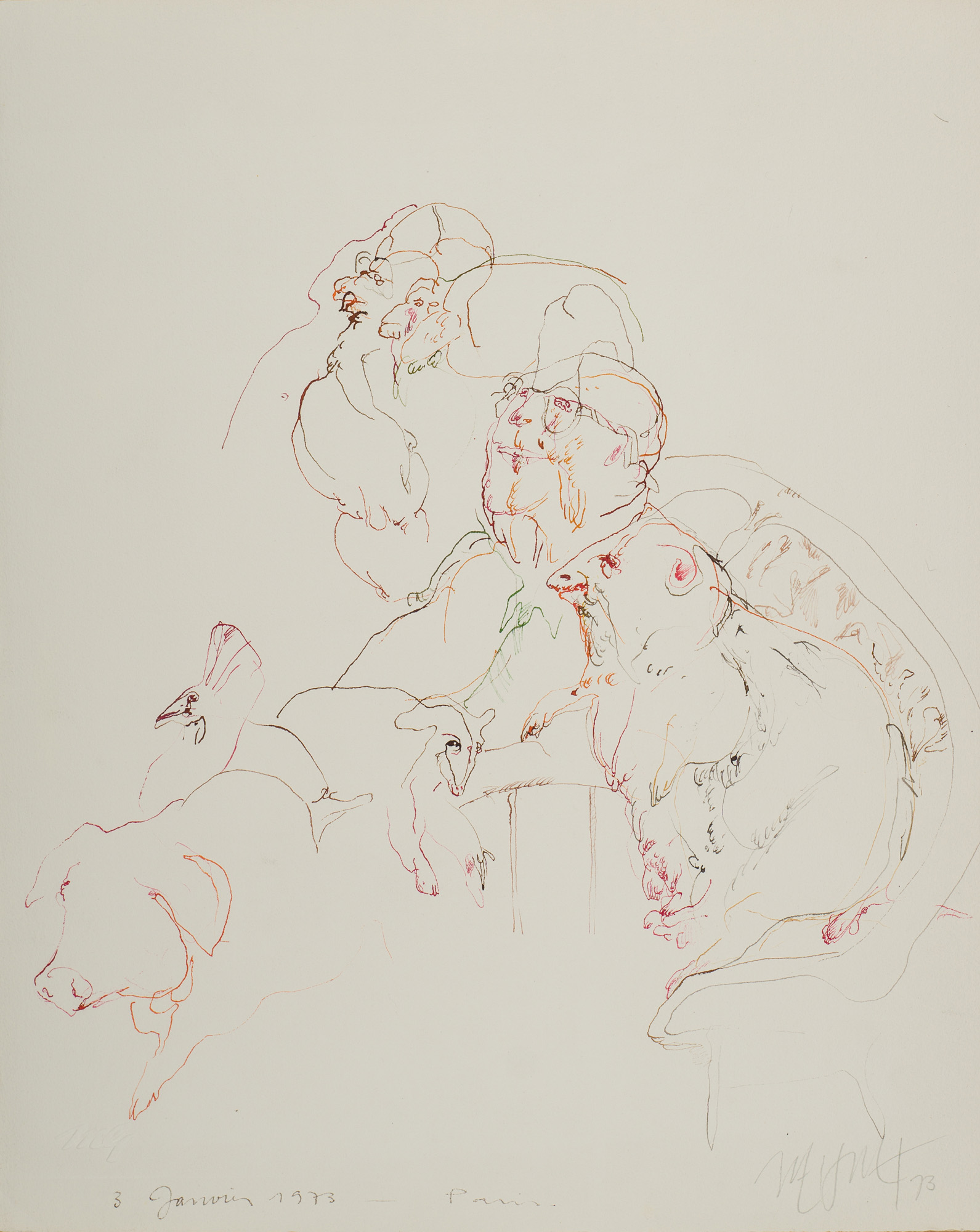 &January 3 , 1973 Paris&, 1973, Kağıt üzerine ekolin, 50 x 40 cm