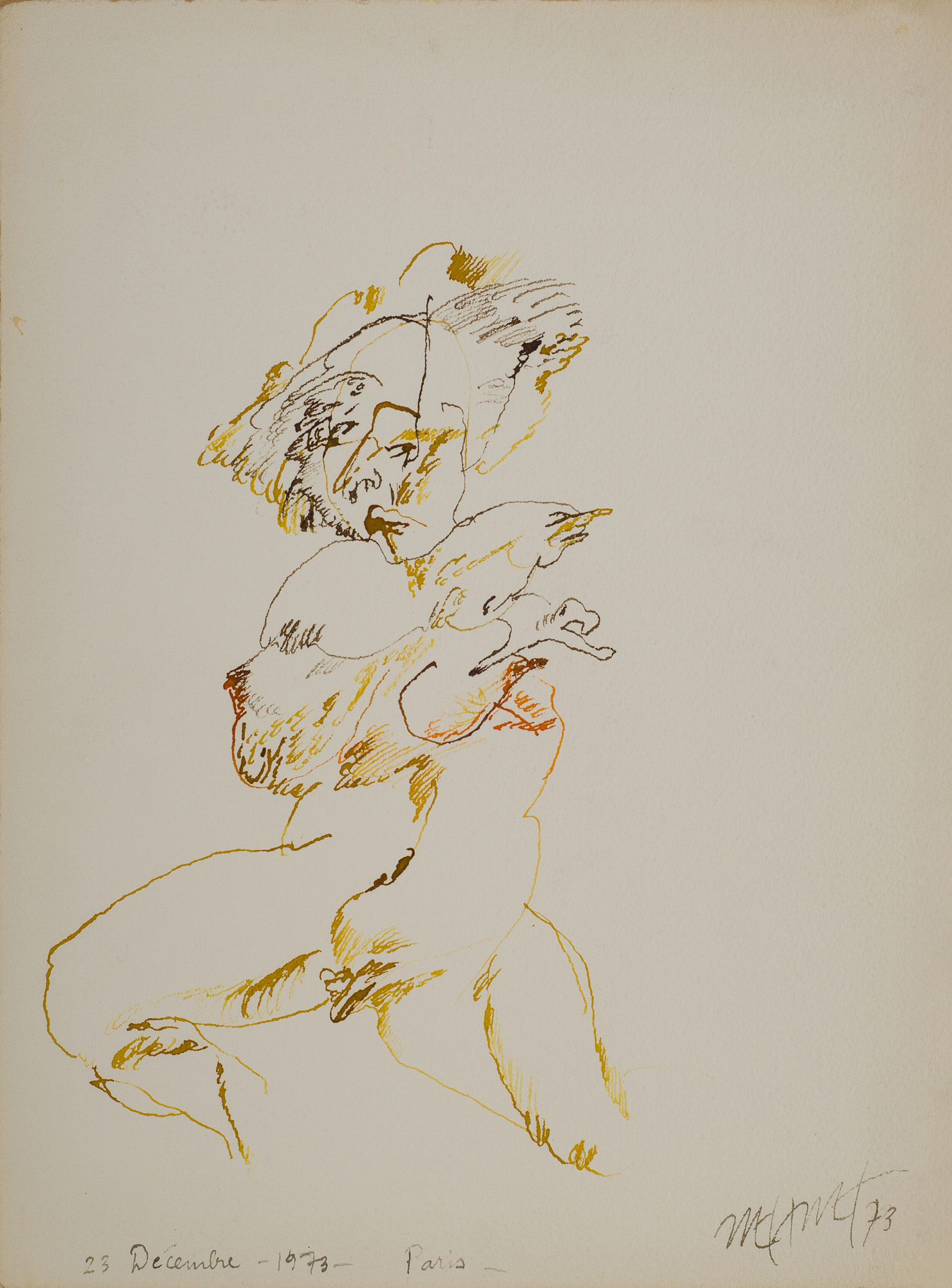 &December 23 , 1973 Paris&, 1973, Kağıt üzerine ekolin, 38 x 28 cm