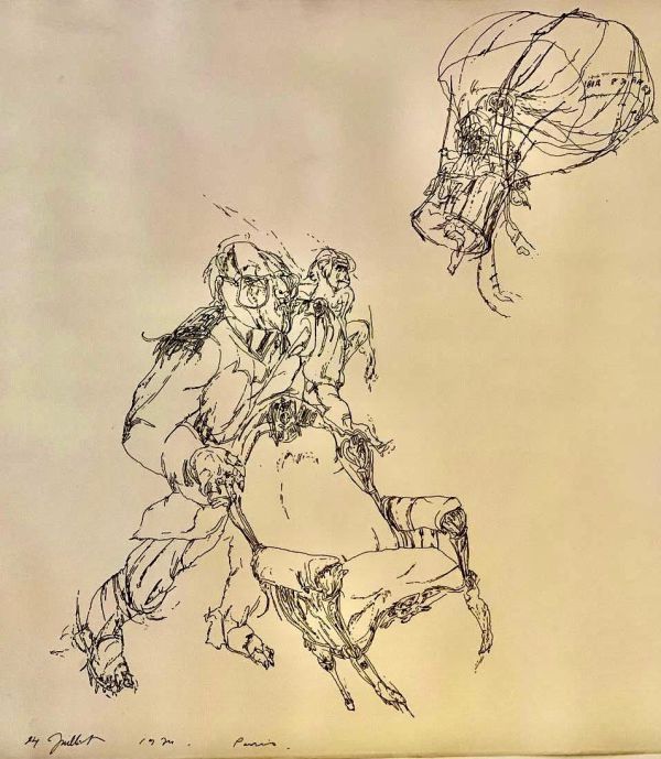 
                  14 July, 1974 Paris, 1974, Ink on paper, 64 x 50 cm        