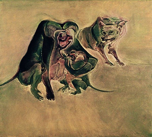 
                  Monkeys II, 1975, Oil on canvas, 90 x 100 cm        