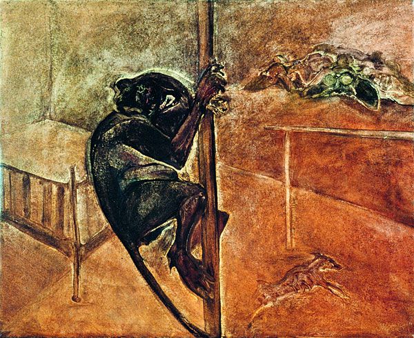 
                  Monkey on a Pole, 1976, Oil on canvas, 90 x 100 cm        