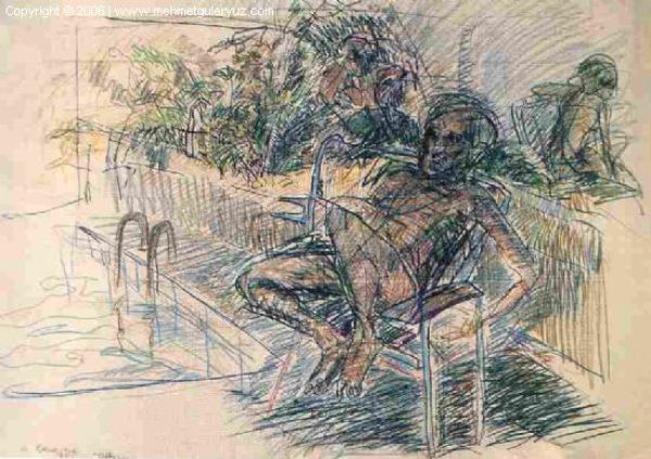 
                  Poolside, 1978, Oil on paper, 75.5 x 107 cm        