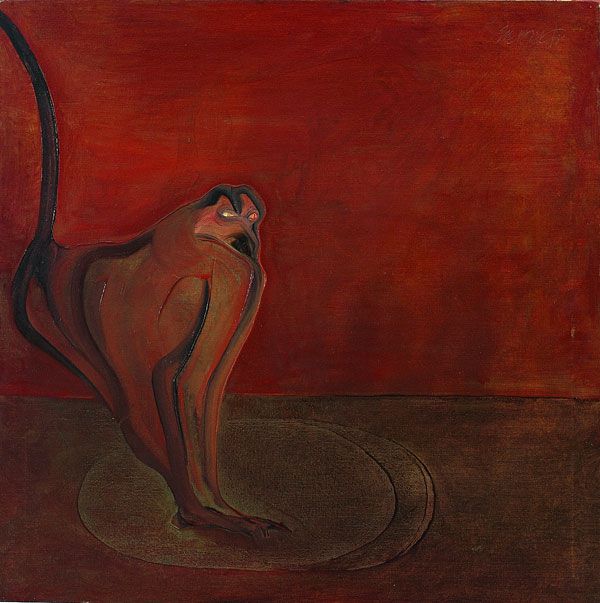 
                  In front of the Red Wall, 1981, Oil on canvas, 76.5 x 76.5 cm        