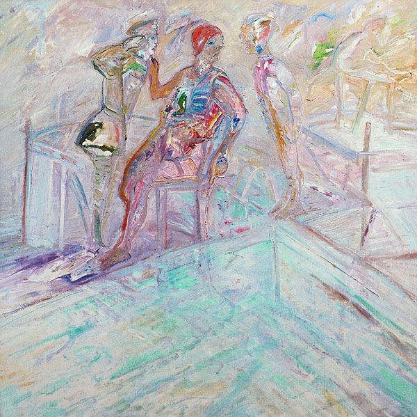 
                  President at the Pool, 1986, Oil on canvas, 100 x 100 cm        