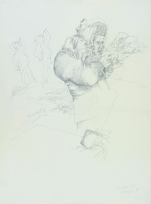 
                  Kerimcan, 1987, Rotring pen on Rives paper, 76.5 x 56.5 cm        