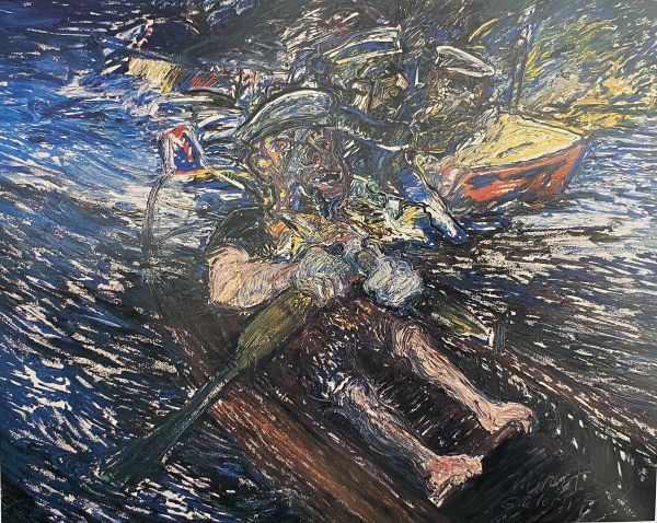 
                  On the boat II, 1988, Oil on canvas, 130 x 162 cm        