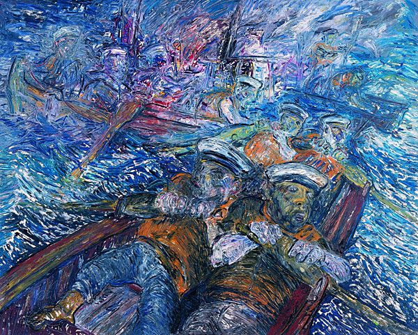 
                  Coast Guard I, 1989, Oil on canvas, 130 x 162 cm        