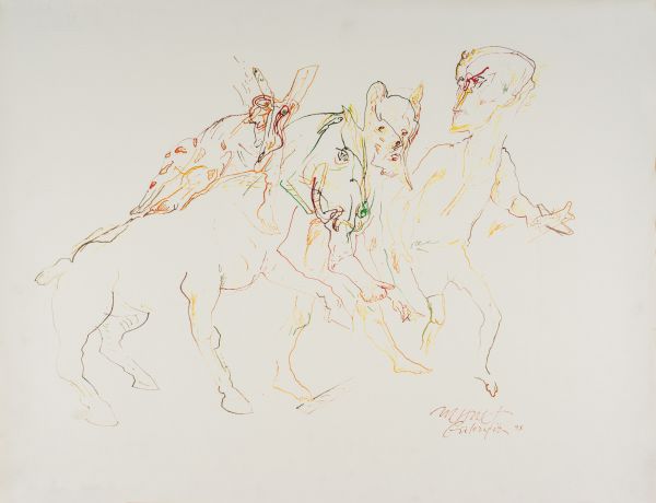 
                  Untitled, 1993, Ecoline on canvas oppression, 51,5 x 67,5 cm        