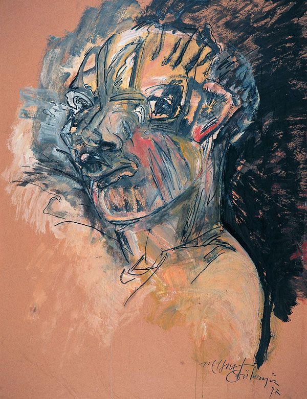 
                  Portrait III, 1997, Acrylic on maruflage craft paper, 220 x 129 cm        