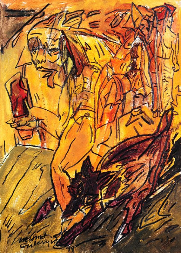 
                  Charcol, 1998, Acrylic on maruflage craft paper, 75 x 60 cm        