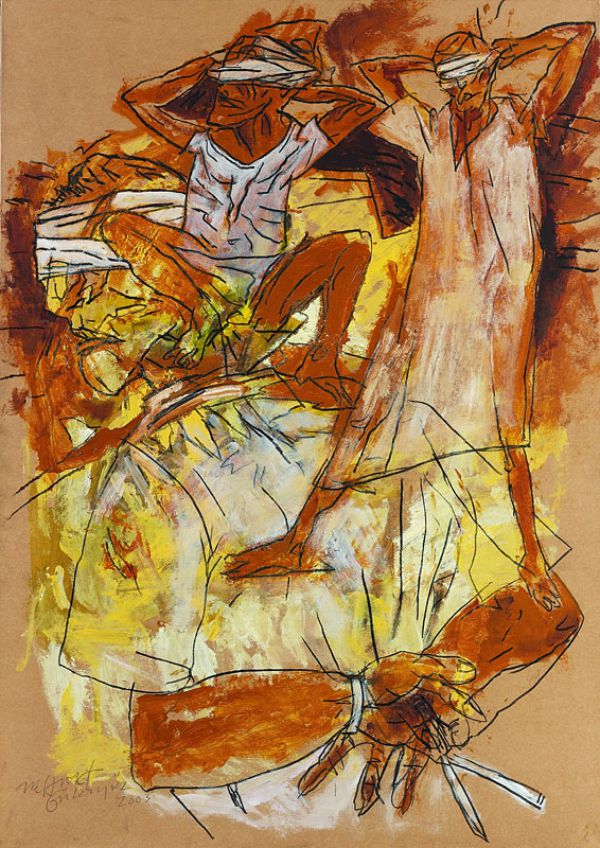 
                  Baghdad I - Prisoner of Baghdad, 2003, Acrylic on craft paper, 138 x 98 cm        