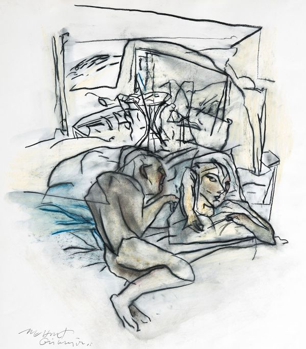 
                  Heads together, 2005, Oil on paper, 77 x 68 cm        