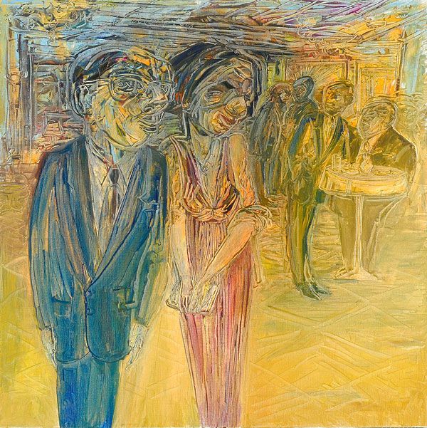
                  First Reception, 2008, Oil on canvas, 100 x 100 cm        