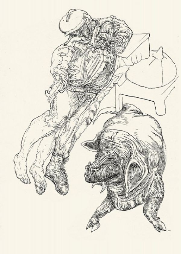 
                  Parade, 2012, Colored ecoline on handmade paper, 21 x 15 cm        