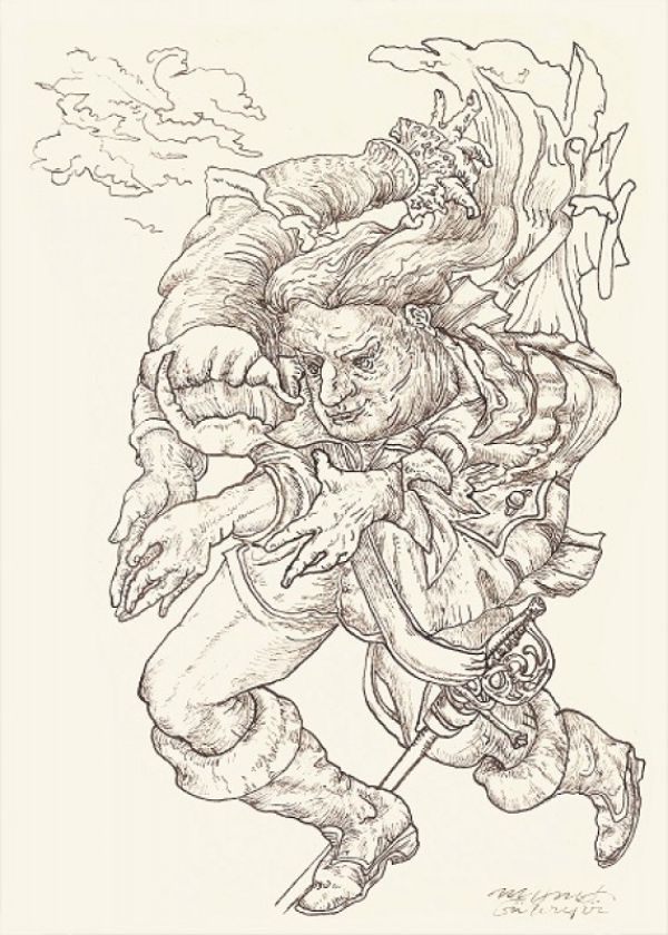 
                  Parade, 2012, Colored ecoline on handmade paper, 21 x 15 cm        