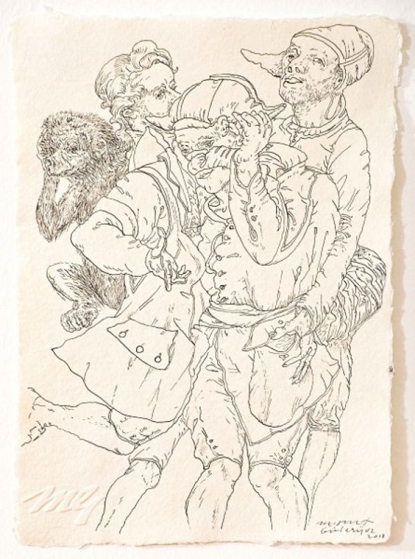 
                  Untitled, 2013, Colored ecoline on handmade paper, 21 x 15 cm        