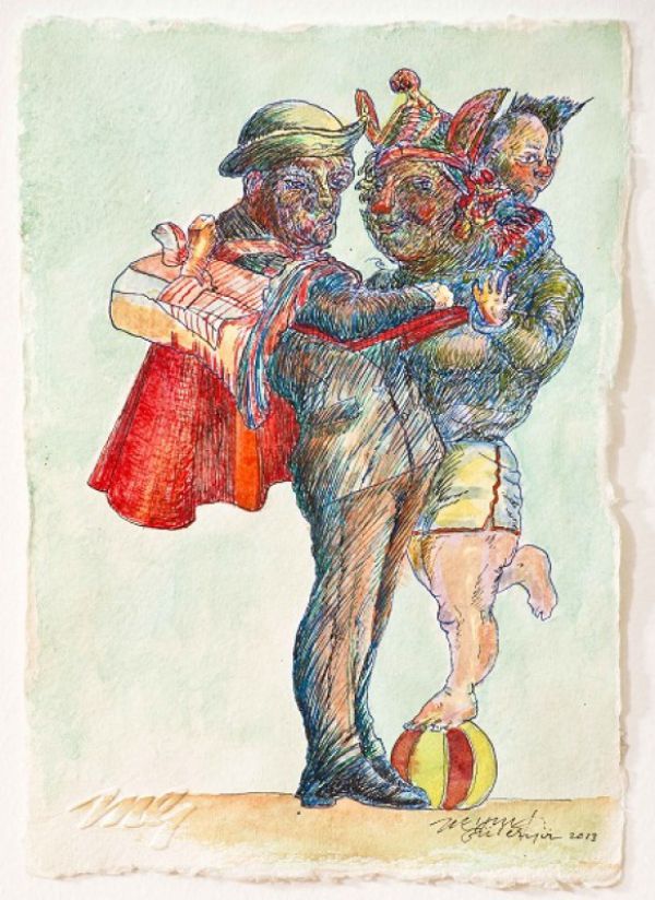 
                  Untitled, 2013, Colored ecoline on handmade paper, 21 x 15 cm        