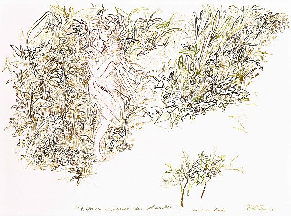 
                  Retour Jardin a des Plantes, 2013, Ecoline on Arches paper, 57 x 5 cm        